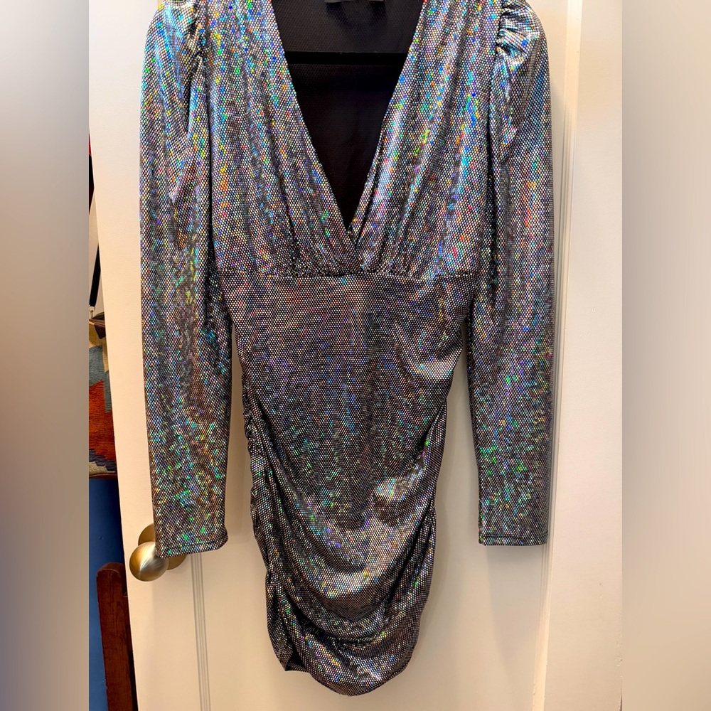 Silver Holographic Disco 70’s Party Dress Size Large